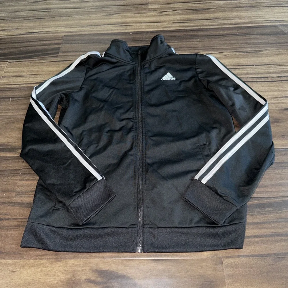 Adidas Classics Black Track Jacket Youth Xl (18/20) Striped Sleeves
